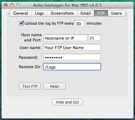 Aobo Keylogger pour Mac - Options FTP