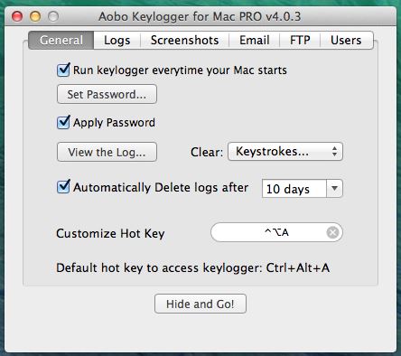 Aobo Keylogger pour Mac - Options générales