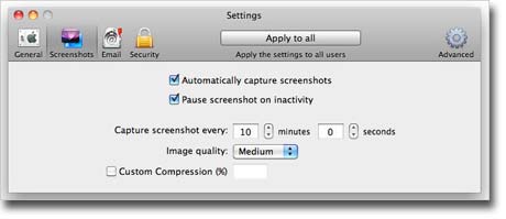 Amac Keylogger – screenshot capturing settings