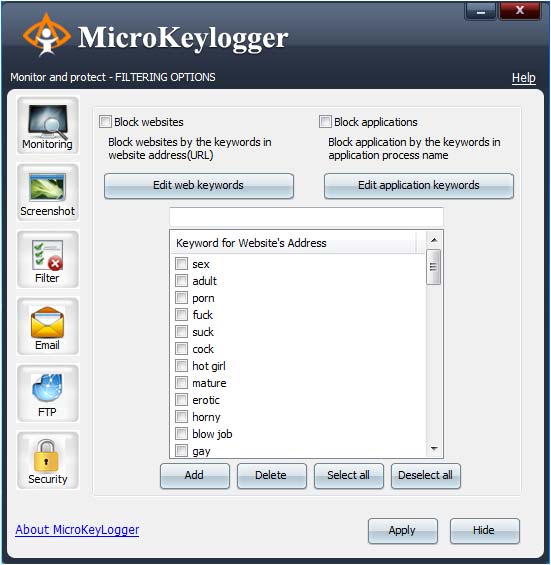 Micro Keylogger - Block Website & Applications