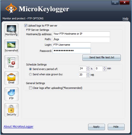 Micro Keylogger - FTP Settings