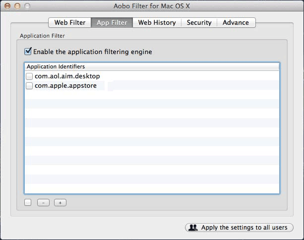 Aobo Filter for Mac OS X - App Filter